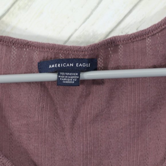 American eagle taupe button up short sleeve tee with tie on front Size XS - Picture 3 of 5